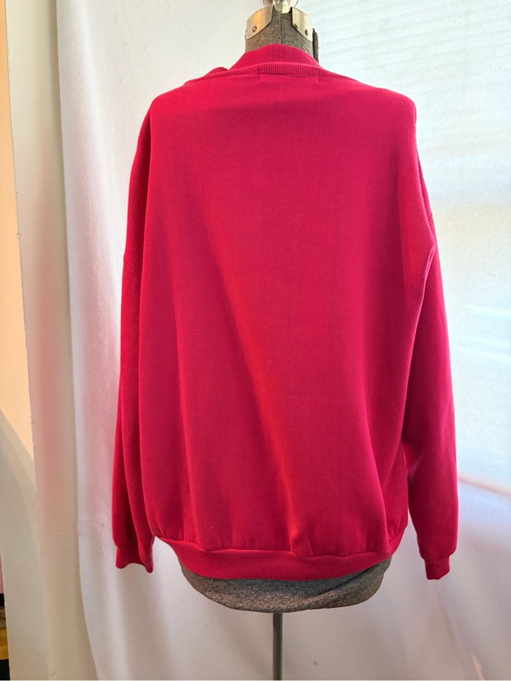 Vintage 90s Lauren Brooke houndstooth rose knit panel pink sweatshirt - Picture 3 of 10